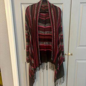 Stripped Cardigan Long Sweater w/Fringe